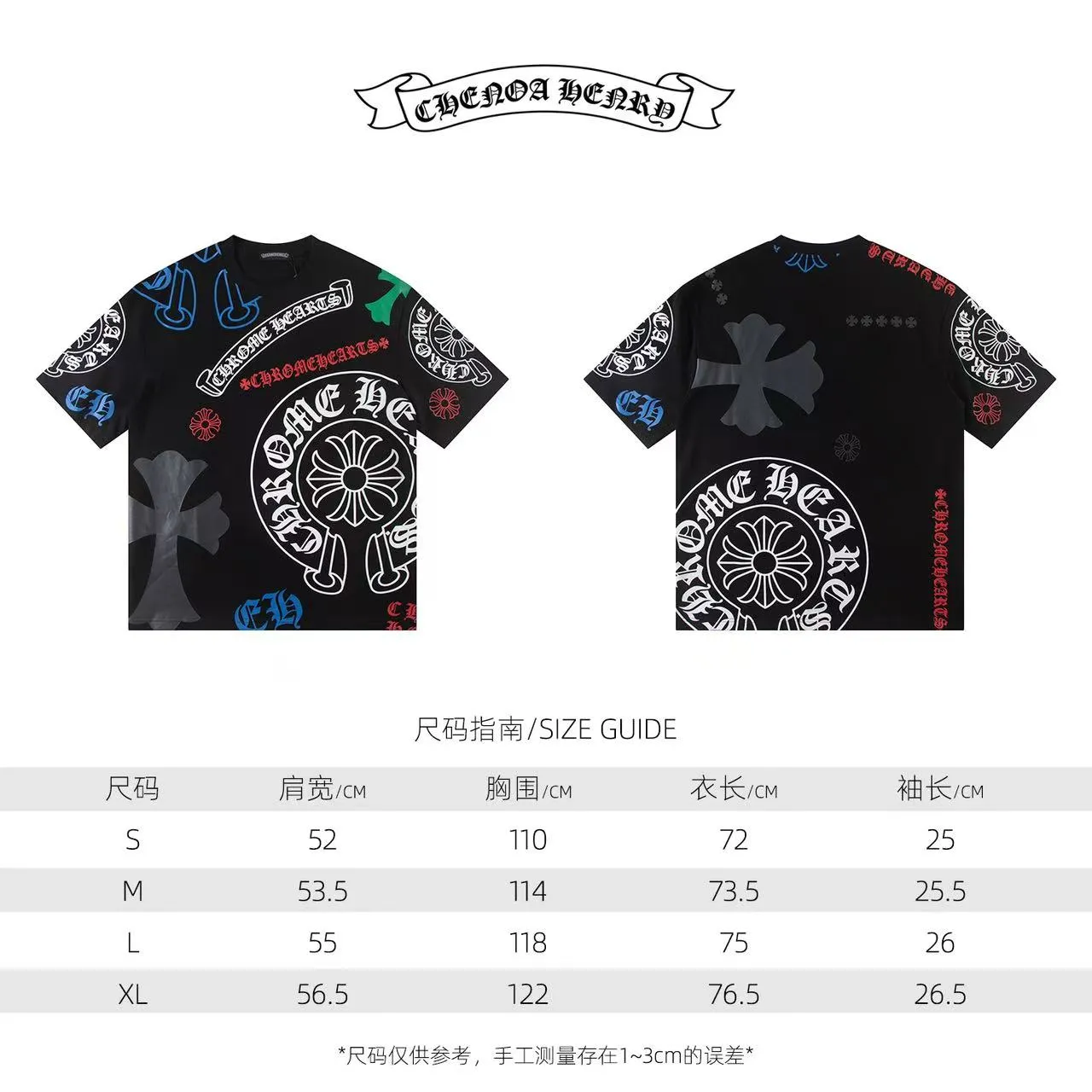 🅿️160 Style: 2025 new Croix Heart short-sleeved T-shirt Material: High version 300g double yarn combed cotton Size: S～XL Color: Black Style number: Z007